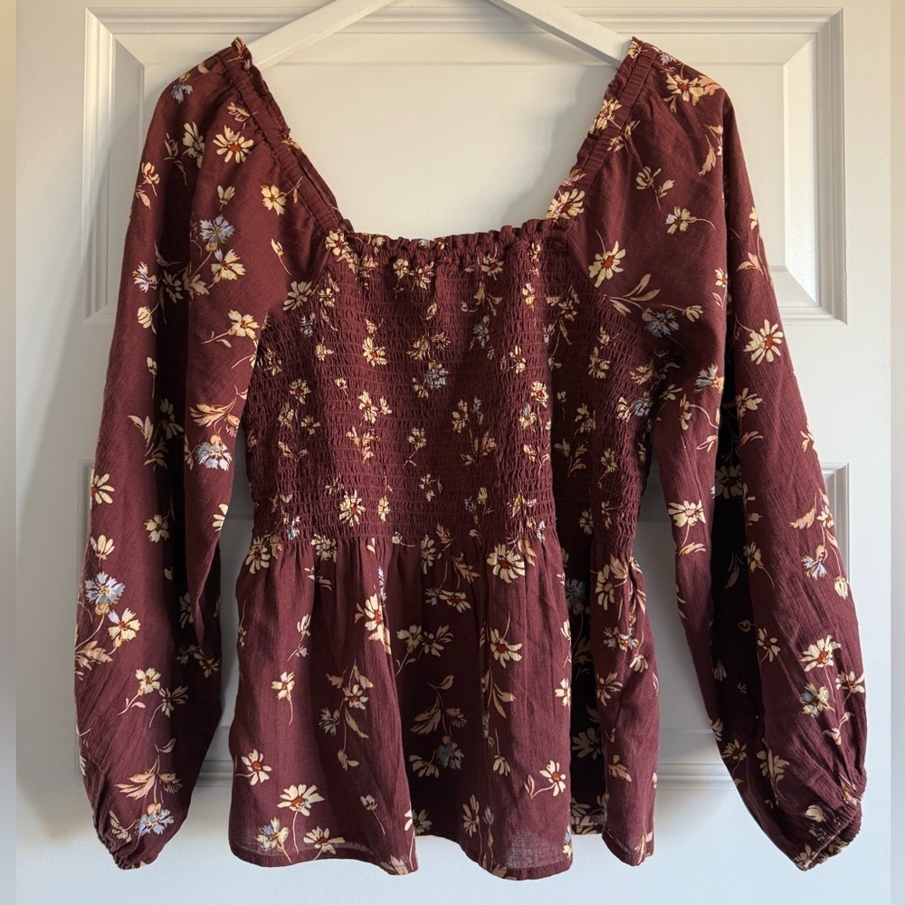 Madewell Lucie Smocked Floral Peplum Top NWT Size 6